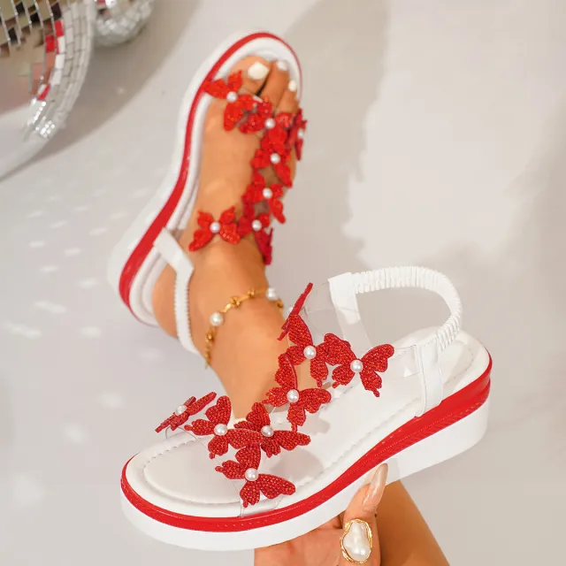 Womens Wedge Sandals Bow tie Slip on Platform Rhinestone soled Peep toe Sandals Red - Shop at LoveMi