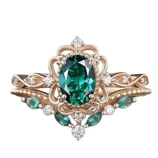 Emerald Zircon Ring With European And American-style Alloy Setting