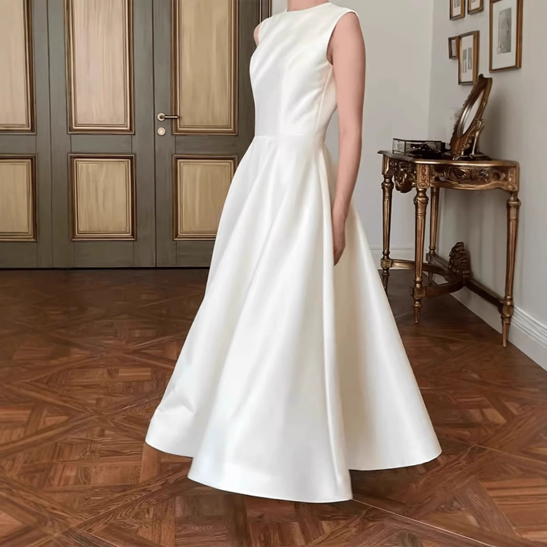 Simple Evening Gauze Mini Train Welcome Dress For Formal Occasions