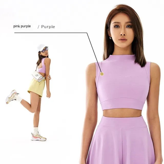Women's Back High Elastic Quick drying Sports Fitness Vest Shorts Purple Top - Shop at LoveMi