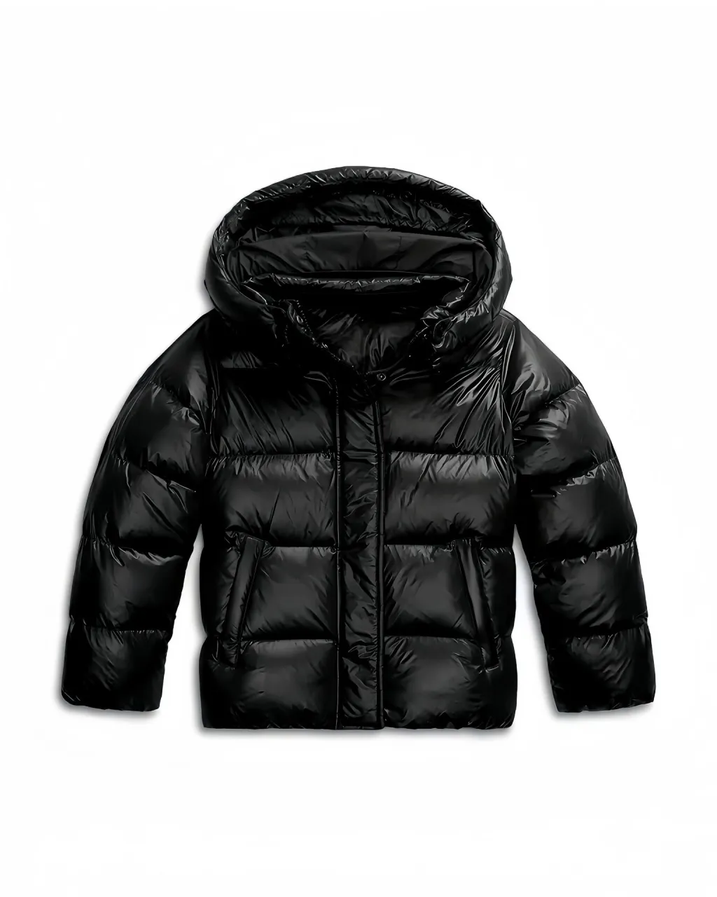 Women's Casual Hooded Cotton Jacket Puffer - Black