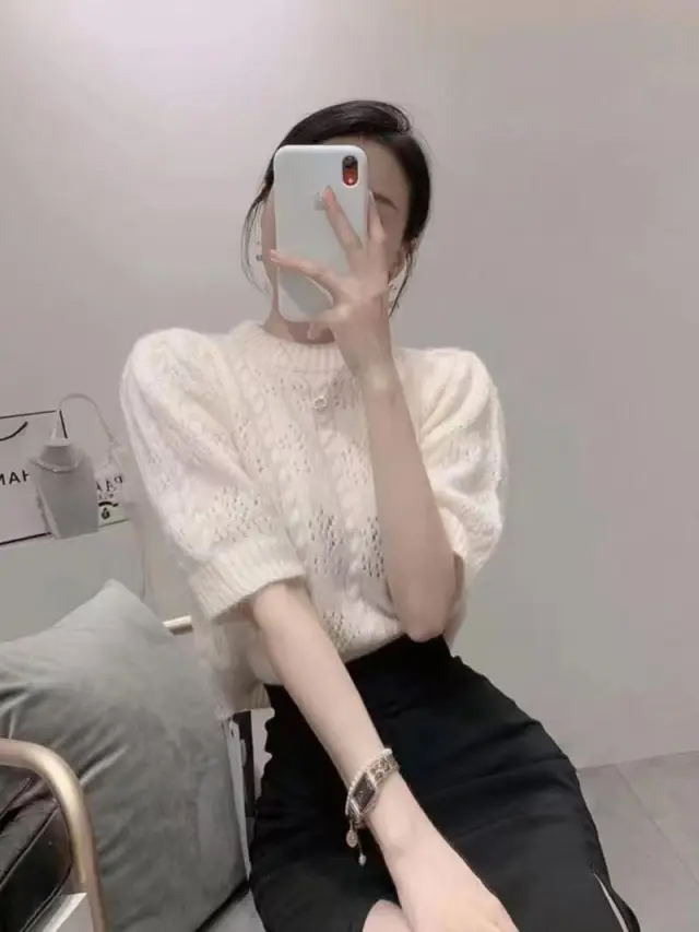 Summer Wear Single Pink Knitwear Short Sleeve Women White - Shop at LoveMi