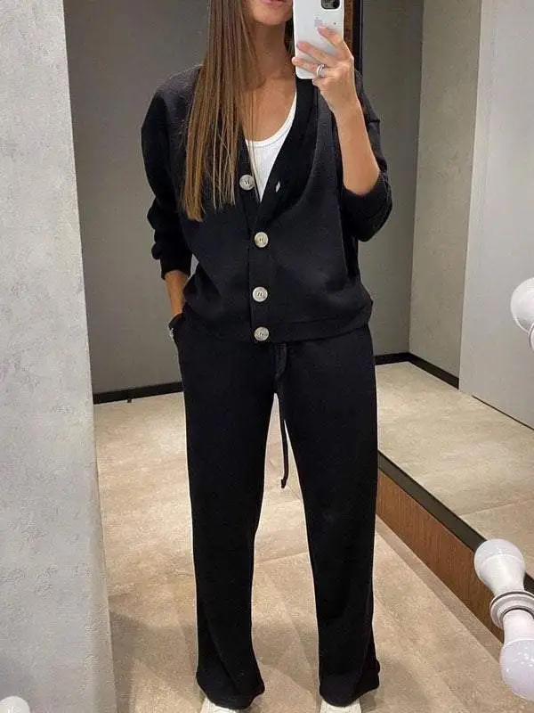 Casual Sports Suit Cardigan Top Women's Clothing Black - Shop at LoveMi