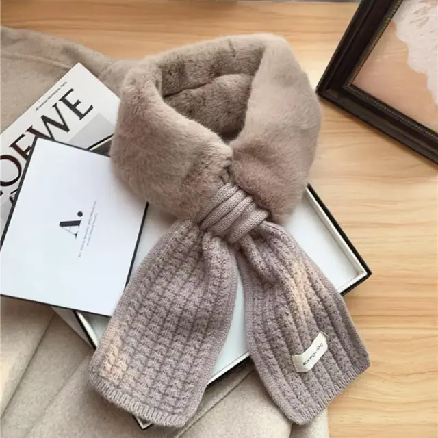 Velvet Scarf Women's Thick Warm Fur Collar Scarf Milk Tea Color - Shop at LoveMi