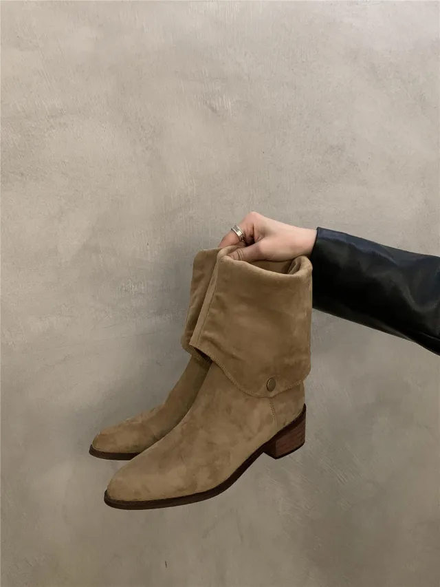 Women's Western Denim Long Biker Boots Khaki - Shop at LoveMi