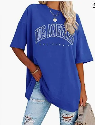 Women's Oversized Half Sleeve Summer Loose Casual T shirt Blue - Shop at LoveMi