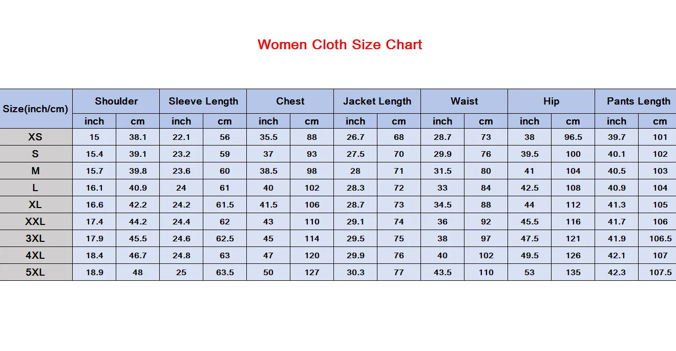 Women's White Two-Piece Pant Suit - Size Chart