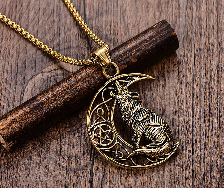 Title 3, Wolf On The Moon Pendant Necklace In Stainless ...