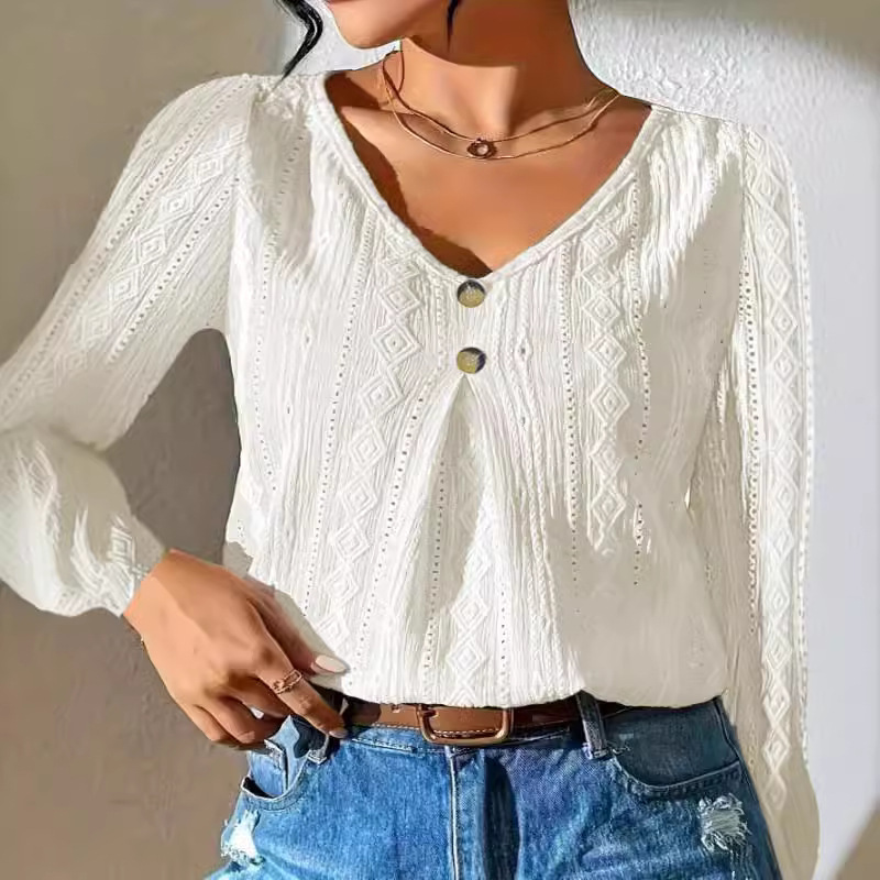 Women's Fashion Hollowed-out V-neck T-shirt Top
