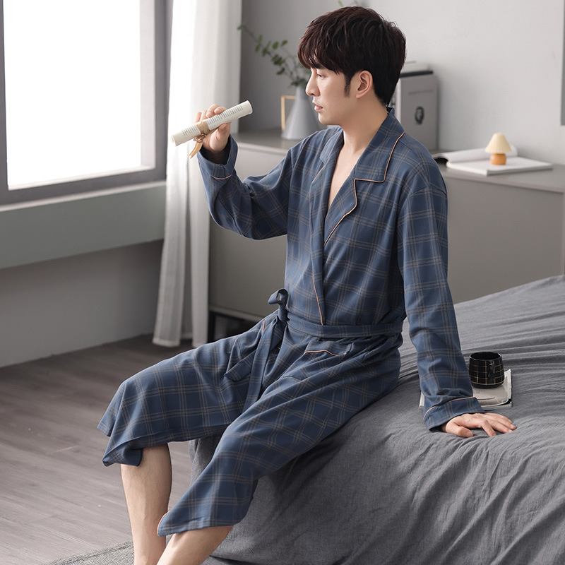 Mens Autumn Winter Pajama Robe Plus Size Long Sleeve
