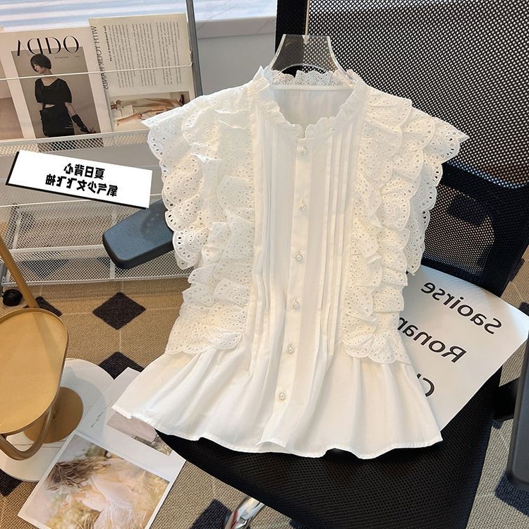 Off-Shoulder Niche Defined-Waist Elegant Lace Top Short Blouse 2