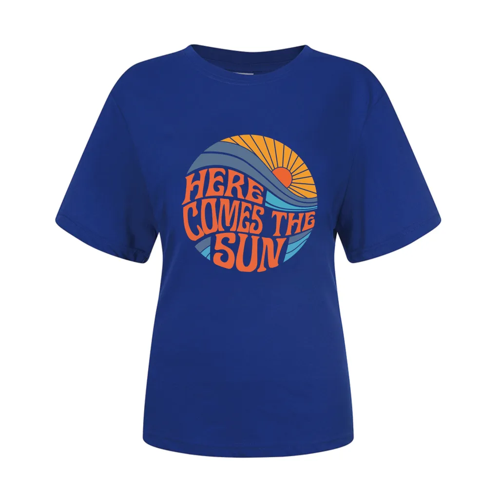 Printed Men's And Women's Loose Short-sleeved T-shirt - Blue
