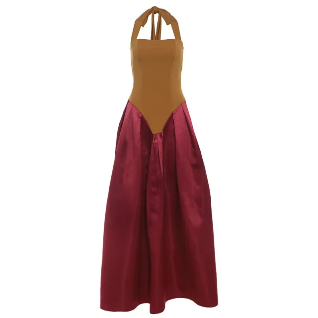 Women's Fashion Vacation Style Halter Lace up Backless Slim Fit Dress Brown - Shop at LoveMi