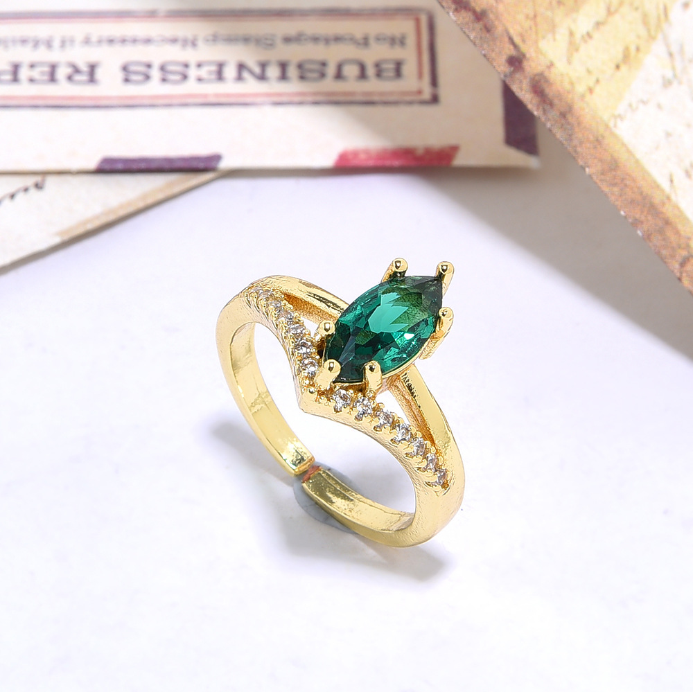 Women's Fashion Copper Inlaid Colorful Olive Zircon Ring