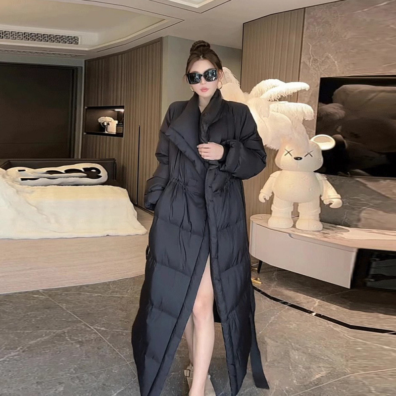 Retro Elegant Lapel Long Lace Up Down Cotton-padded Jacket - Image 3