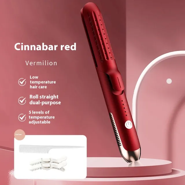 Hair Curler And Straightener Dual use Hair Straightener Straight White Wind Plastic Curly Hair Red - Shop at LoveMi