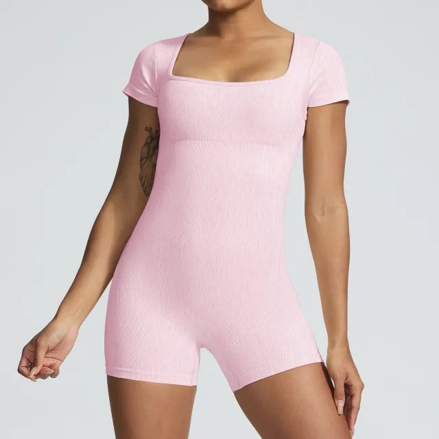 Seamless Stone Washed Short Sleeve Yoga Jumpsuit Women Stone Washed Pink - Shop at LoveMi