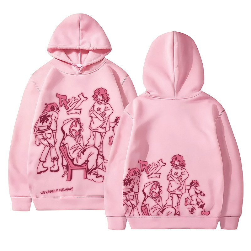 Casual Sporty Loose-fit Cartoon-print Pullover Hoodie