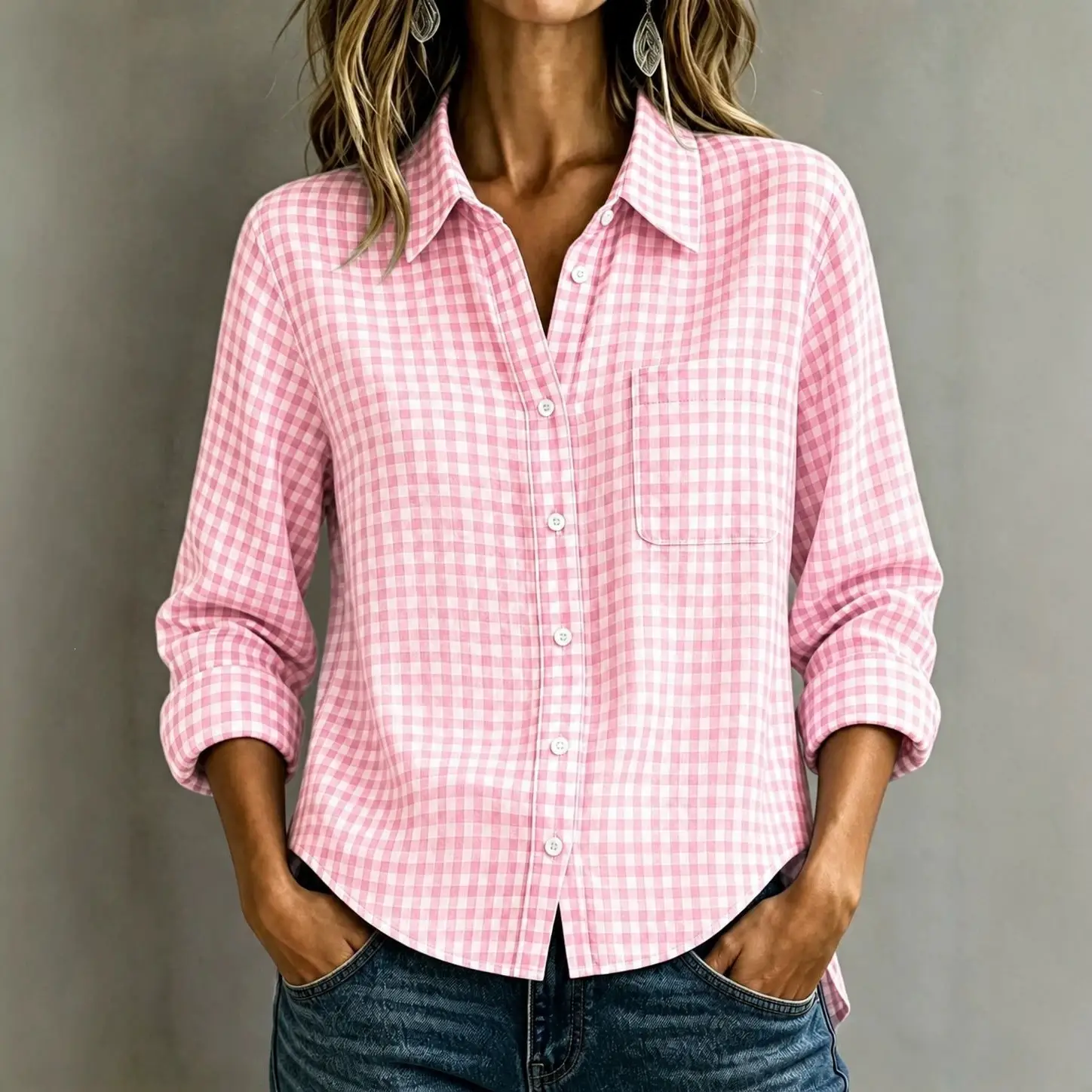 SpringSummer Womens Plaid Shirt Top