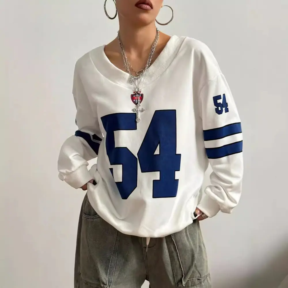 V-neck Letter Print Loose Leisure All-matching Sweatshirt