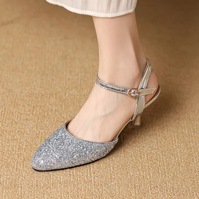 Closed Toe Back Empty Ankle strap Buckle Sandals Women's Silver High Heel Silver - Shop at LoveMi
