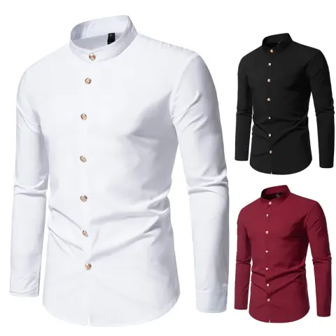 Men's Fashion Solid Color Party Shirt Metal Button Long