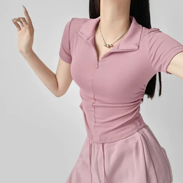 Women's Fashionable Temperament Pleated Short Sleeve T shirt Top Rose - Shop at LoveMi