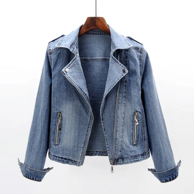 Slim Fit Stretch Suit Collar Denim Coat For Women Light Blue - Shop at LoveMi