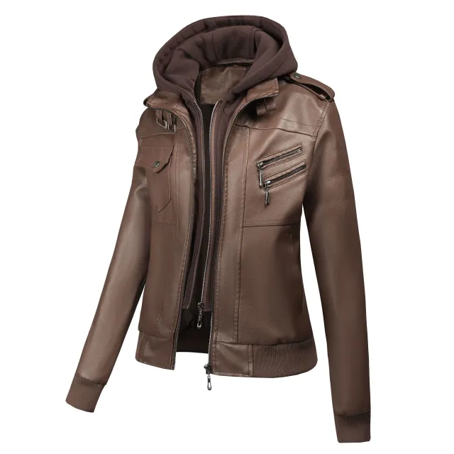 Large Size Women's Artificial Leather Women's Motorcycle Jacket American Style Brown - Shop at LoveMi