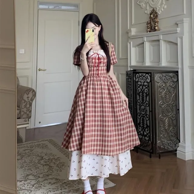 Summer Japanese Sweet Red Plaid Dress - Shop at LoveMi