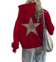 Women's Fashion XINGX Printed Loose Hooded Sweater Red - Shop at LoveMi