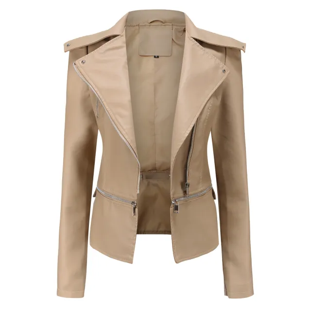 Motorcycle Leather Jacket Apricot - Shop at LoveMi