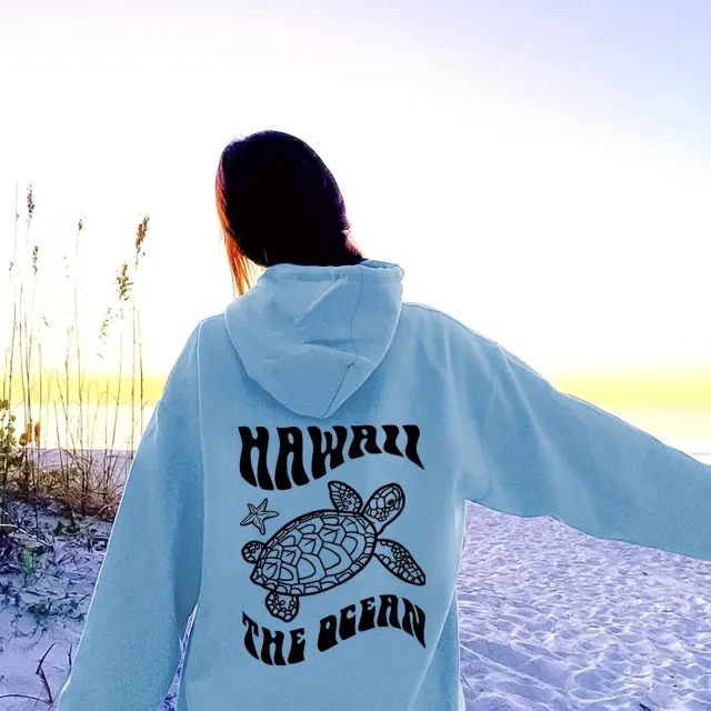 Comfortable Suede Hoodie Turtle And Starfish Pattern Sweater Blue - Shop at LoveMi