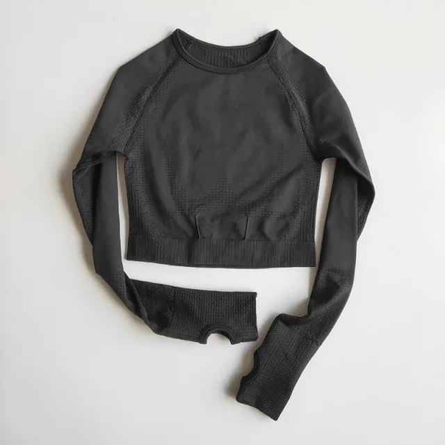 Sports T shirt Quick drying Tight High Elastic Short Seamless Long sleeved Coat Black - Shop at LoveMi