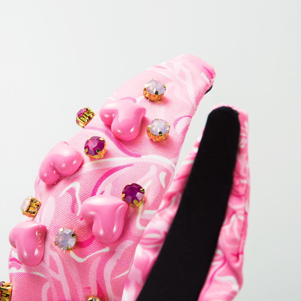 Printed Fabric Valentine's Day Headband Female Hand-stitched Gem Inlaid Love Accessories — foto 10