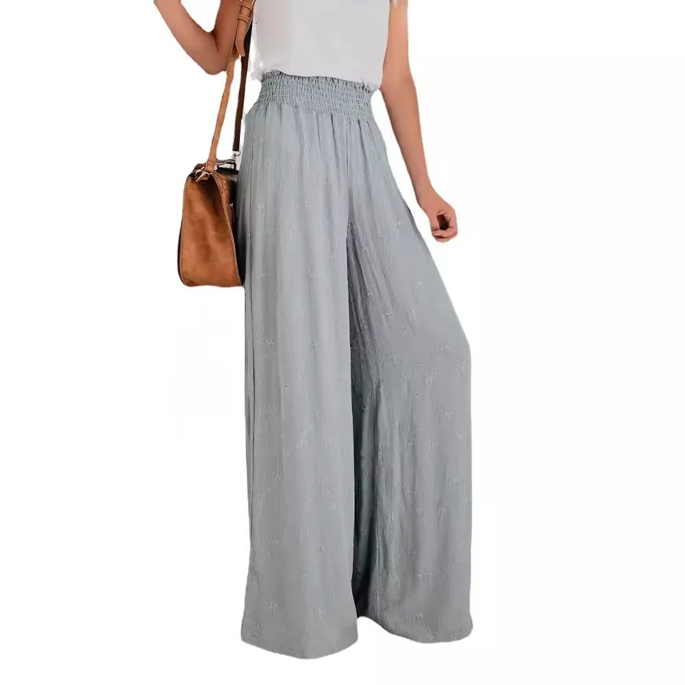 Women's Fashion Casual Printing Wide-leg Pants - Gray