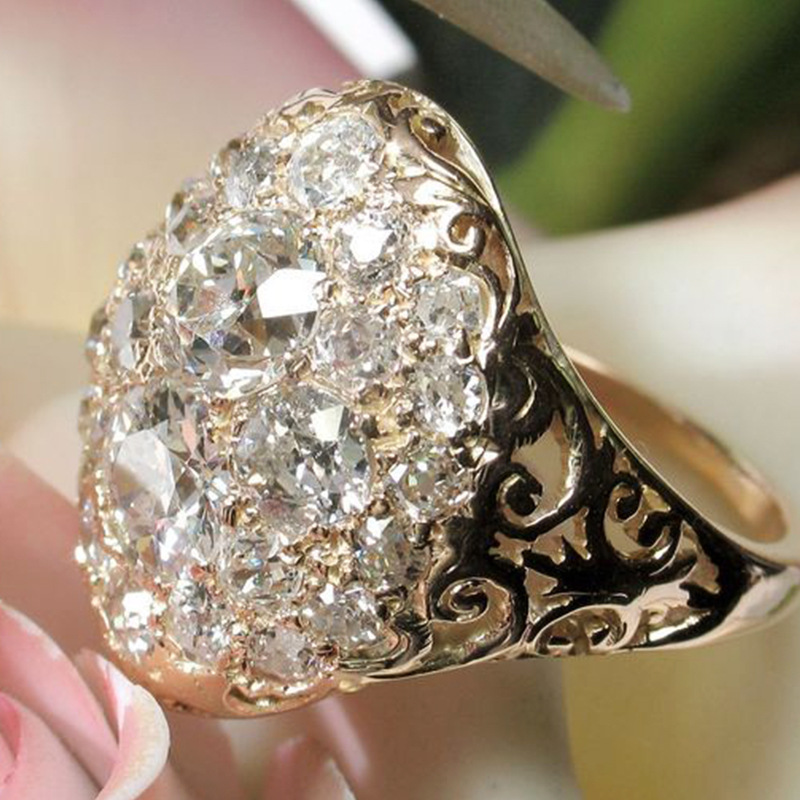 Female Exaggerated Hemispherical Copper Inlaid Zircon Ring