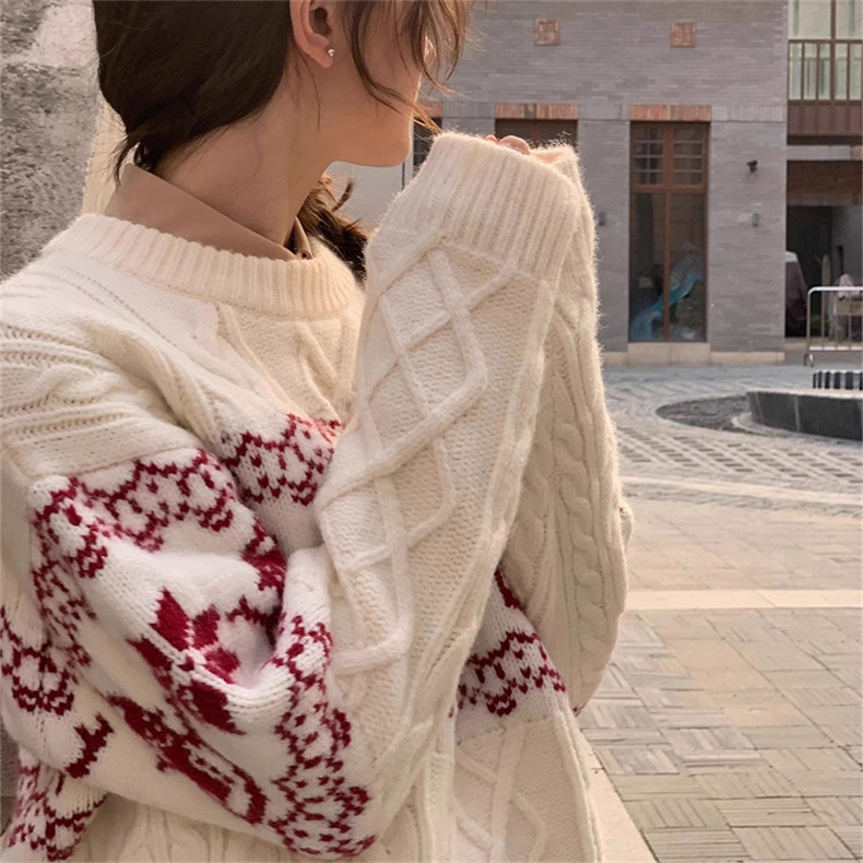 Korean Retro Christmas Atmosphere Silk Sweater