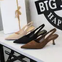 Suede Pointed-toe Peep-toe Slingback Plain High-heeled Womens Shoes view 1