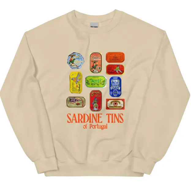 European And American Fashion Canned Fish Printed Crew Neck Sweatshirt Sand Color S - Shop at LoveMi