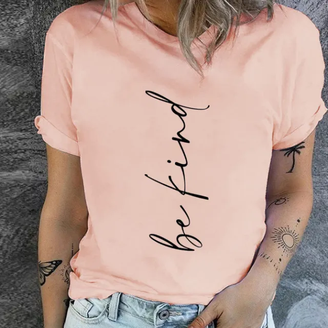 European And American Digital Printing Casual Round Neck T shirt Peach - Shop at LoveMi