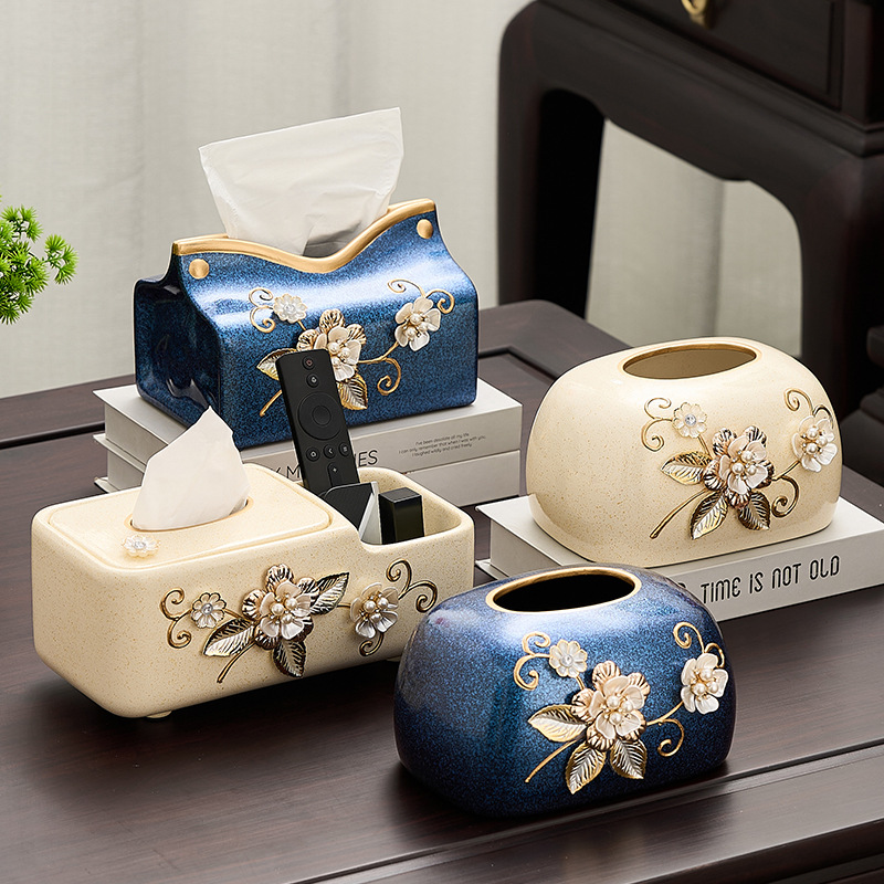 New Chinese-style Ceramic Tissue Box Living Room Coffee Table Decoration