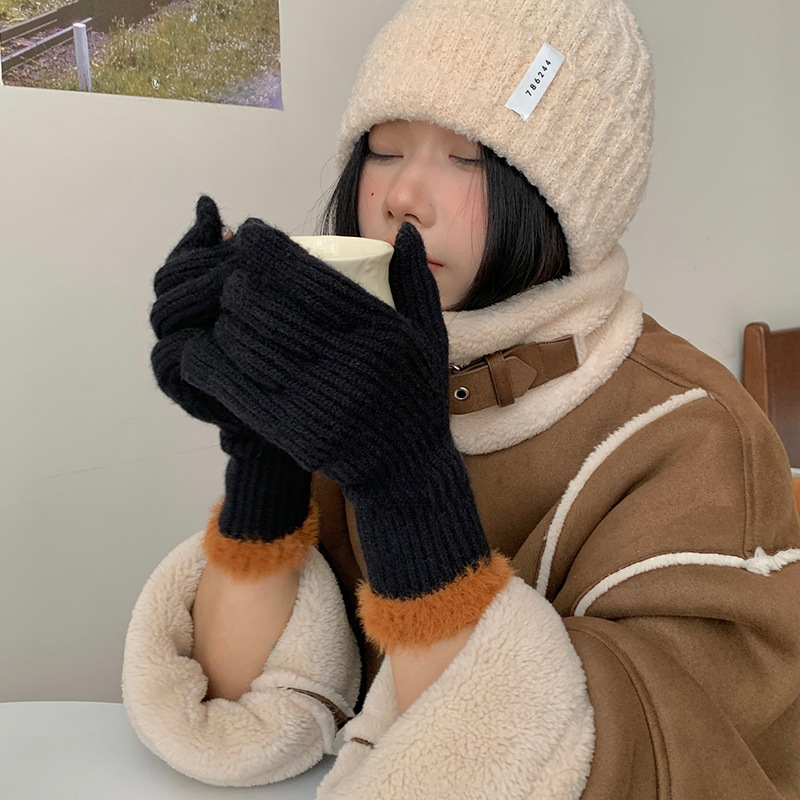 Touch Screen Finger Leakage Gloves Keep Warm Pure Color Finger