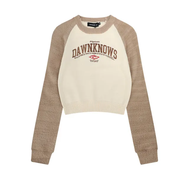 Loose Letter Embroidery Raglan Sweater Apricot - Shop at LoveMi