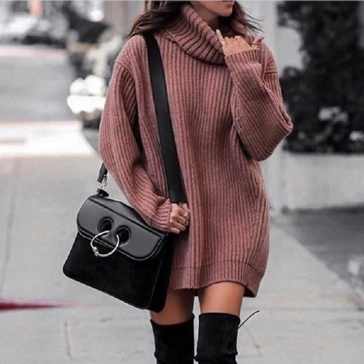 Fashionable Knitted Dress Sweaters Women's Clothing - Dark Pink