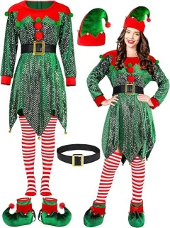 Ladies Dance Performance Dress Sequined Elf - Olive - View 1