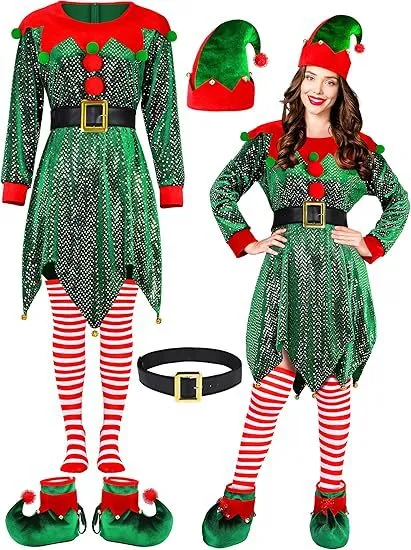 Ladies Dance Performance Dress Sequined Elf - Olive