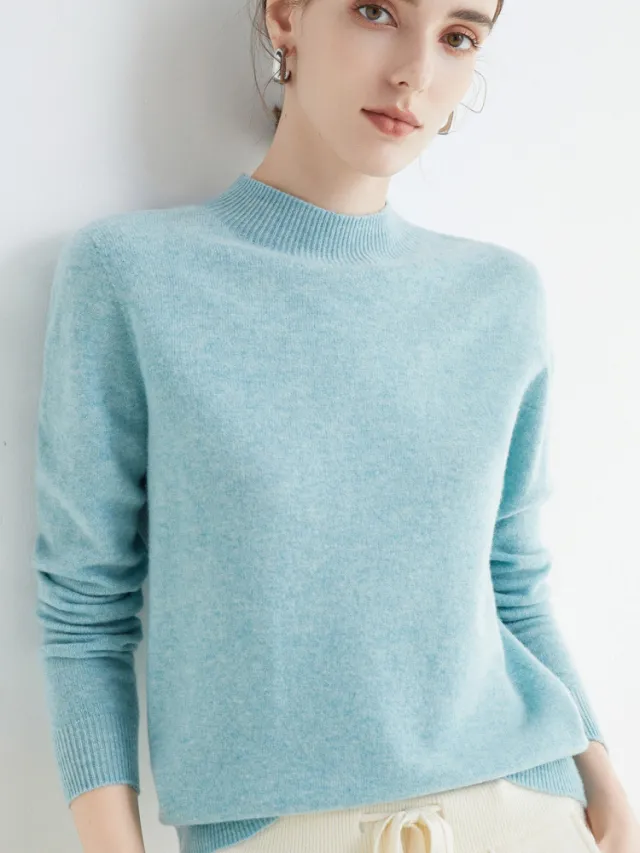 Seamless Half High Neck Loose Fitting Pullover With Bottom Sweater Brocade Green - Shop at LoveMi