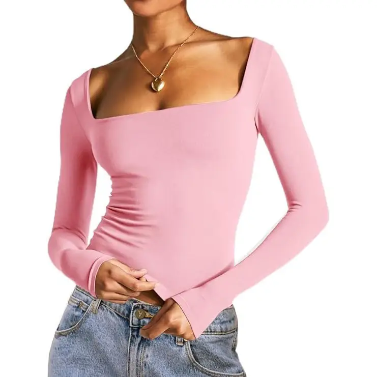 Square Neck Milk Silk Pullover Long Sleeves