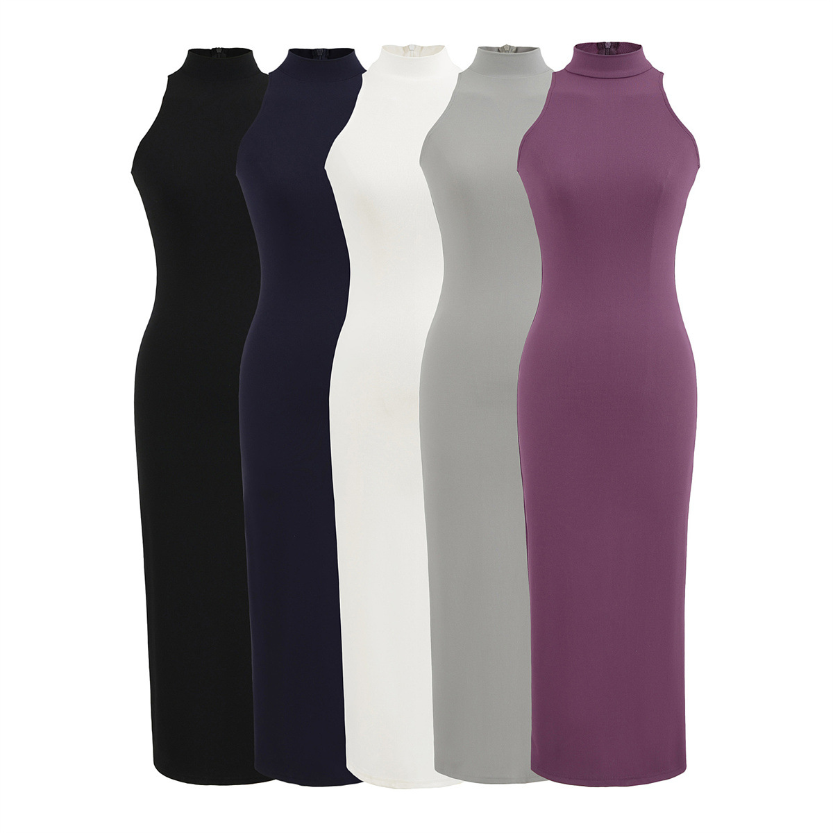 Womens Slit Sleeveless Turtleneck Casual Dress